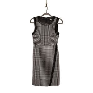 DKNY NEW $134 Houndstooth Sleeveless Dress Faux Leather Trim Black Cream Size 4‎